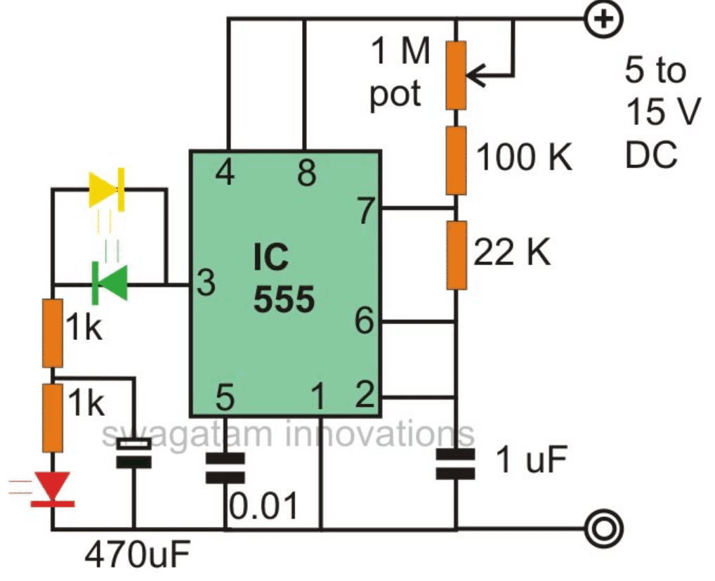 Random LED Light Effect Generator using IC 555 circuit