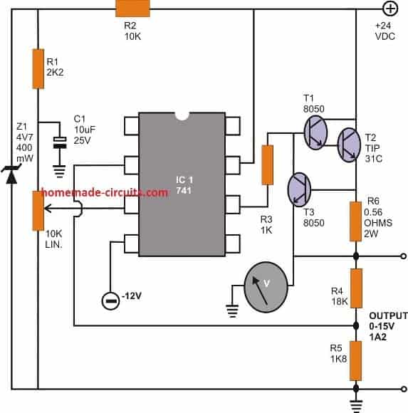 Regulated Power Supply Circuit Using opamp 