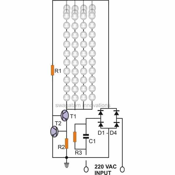 current controlled transformreless 220V LED tube light circuit