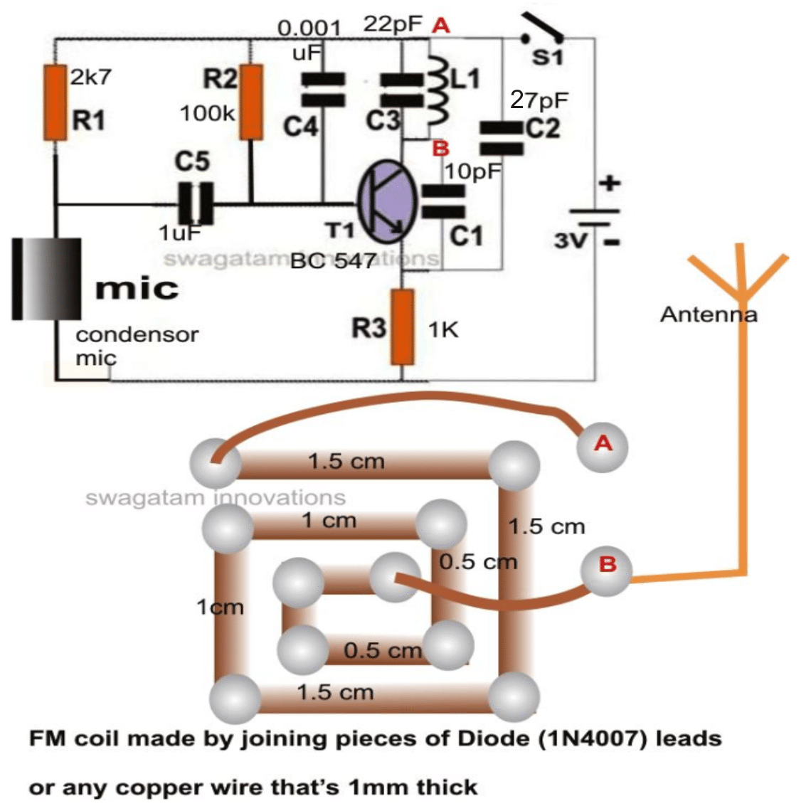 Simple FM Microphone Circuit diagram