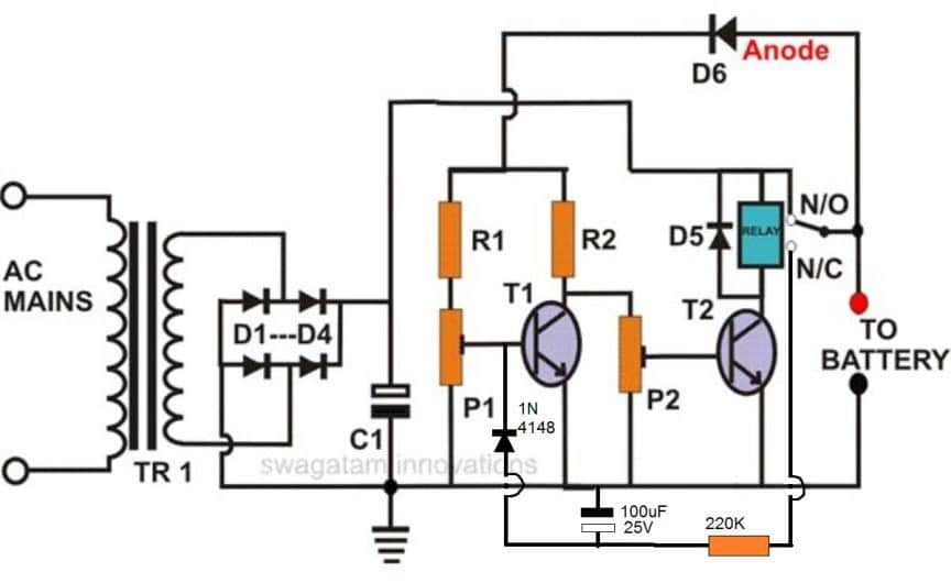 one shot self regulating battery charger with over charge protection circuit diagram