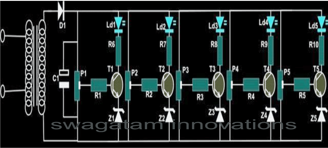 mains AC voltage monitor circuit diagram using transistors