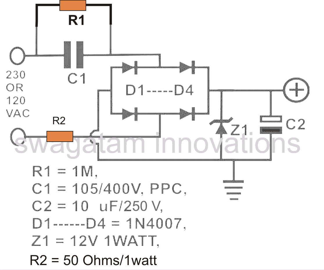 basic Transformerless Power Supply Circuit Diagram