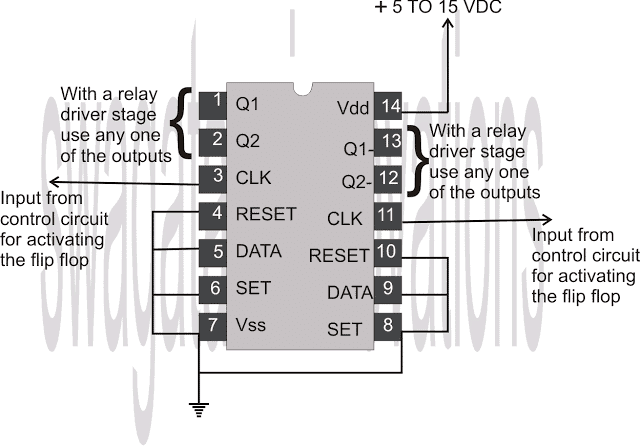 IC 4013 pinout connection diagram