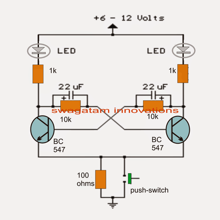 flip flop BJT circuit diagram with LED indicators