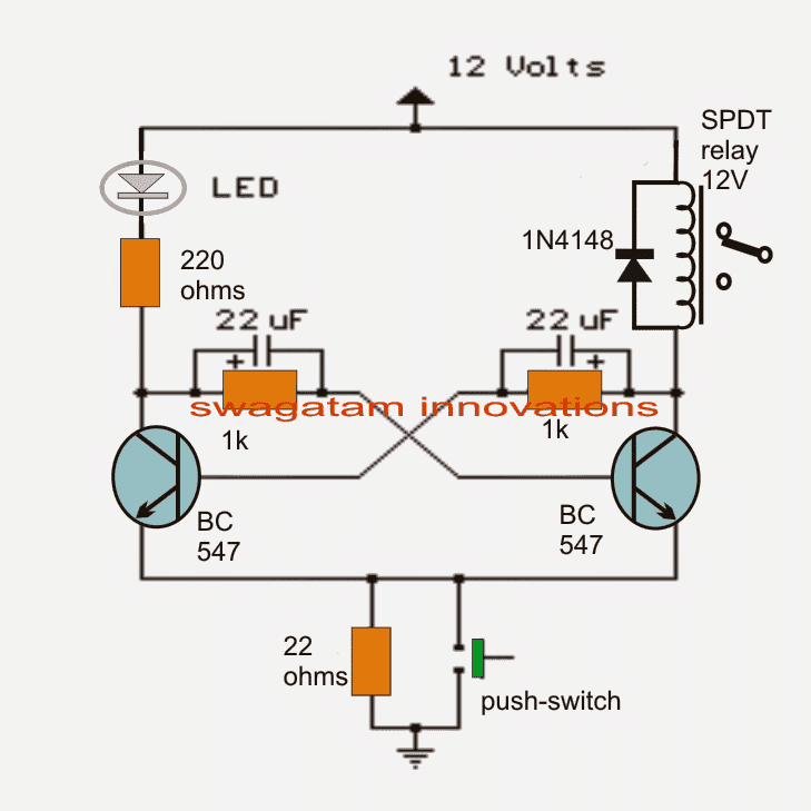 bistable flip flop circuit diagram using BC547 transistors