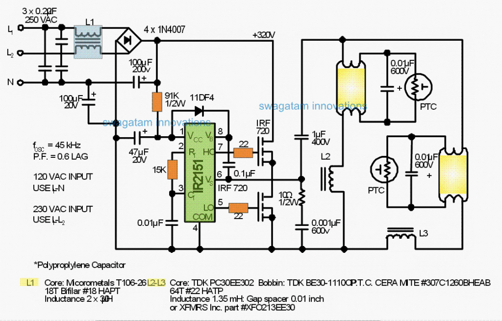 Ballast Circuit for Double 40 Watt Fluorescent Tubes