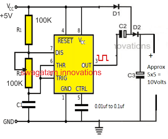 IC 555 voltage doubler circuit