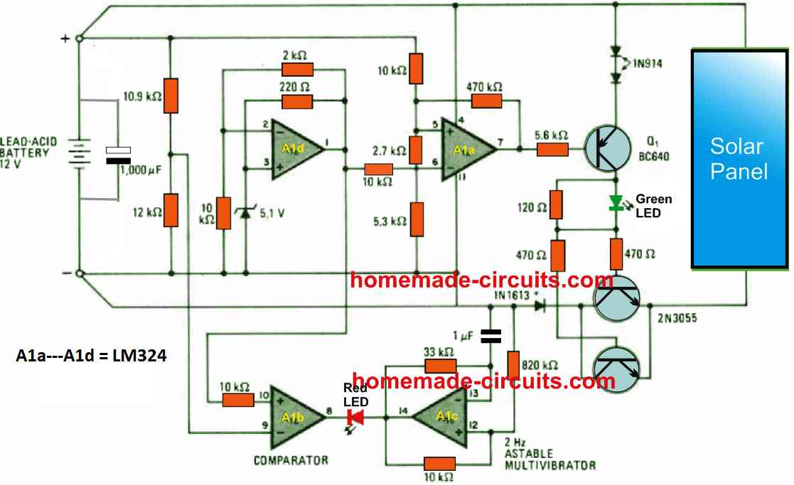 solar voltage regulator circuit diagram using IC LM324