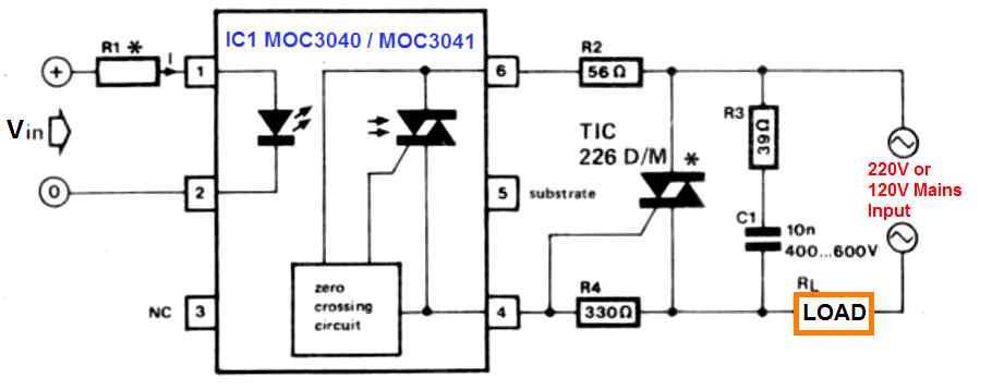 SSR circuit design using MOC3040 and MOC3041