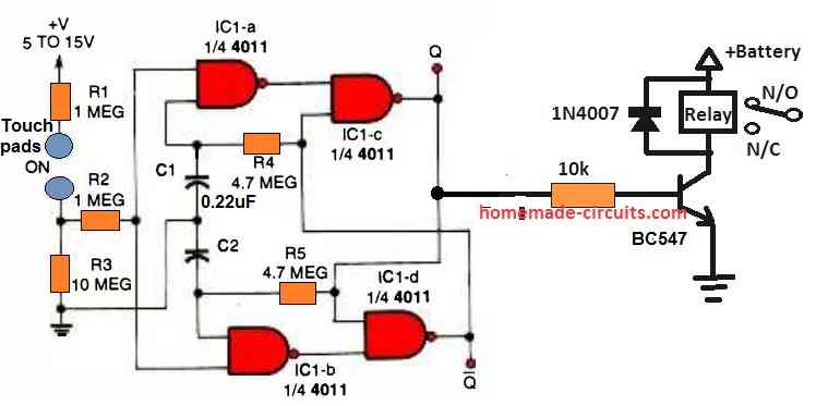 220V Load ON/OFF Circuit with Push-Button: Flip-Flop - Electronic ...