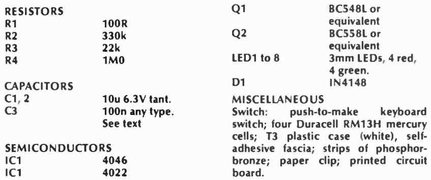 LED roulette wheel  circuit parts list