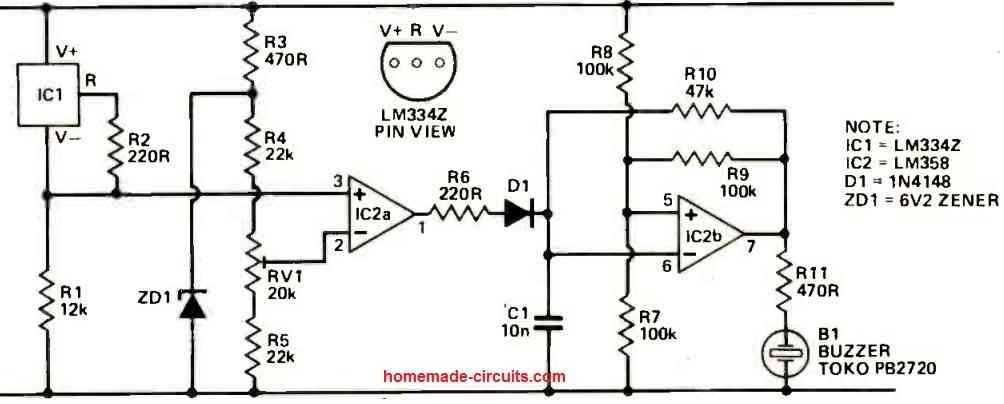 Precision Temperature Alarm Circuits Using Op Amps Electronic Circuits And Tutorials 1437